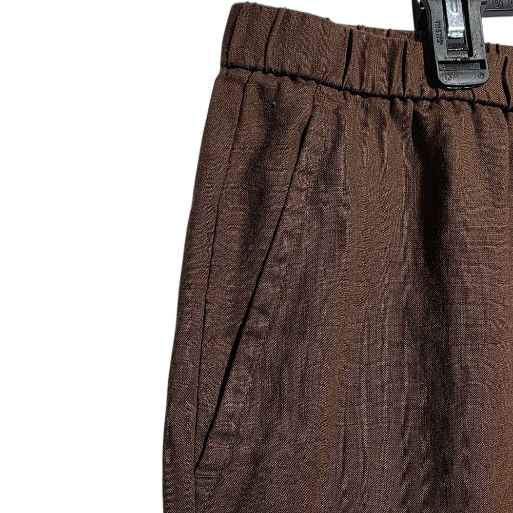 EUC EILEEN FISHER ORGANIC LINEN BROWN ELASTIC WAIST PANTS SZ L - Picture 4 of 6